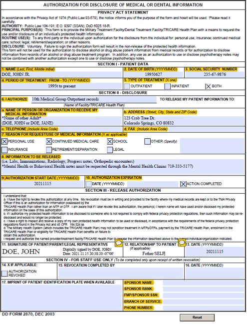 10th Medical Group Air Force Academy Patient Resources Medical Records